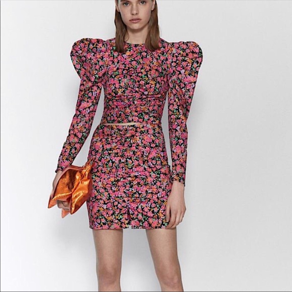 Zara Puff Shoulder Pink Floral Top